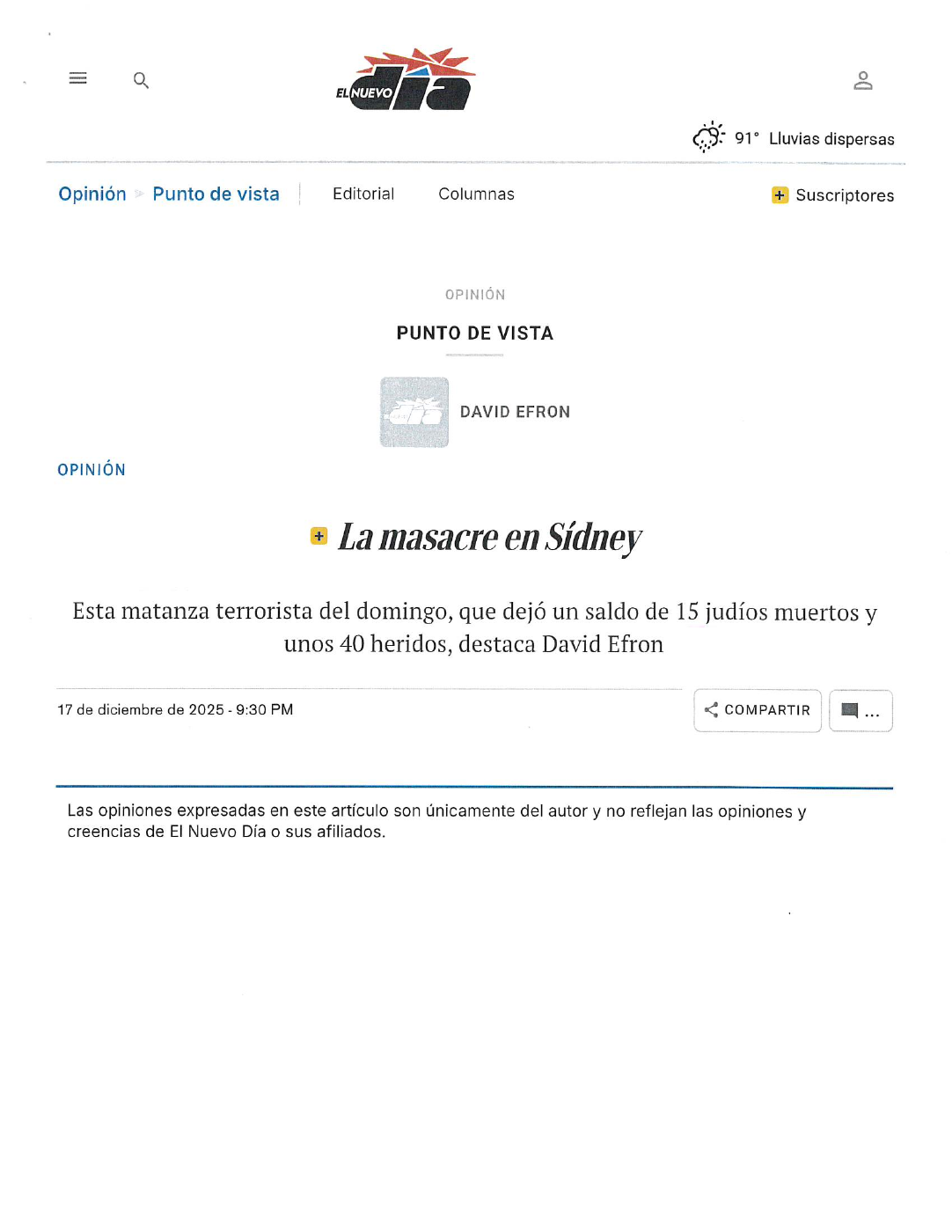 La masacre en Sídney — David Efron, 17 de diciembre de 2025